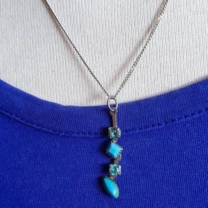 18" Silver Tone Blue Floral Rhinestone Necklace